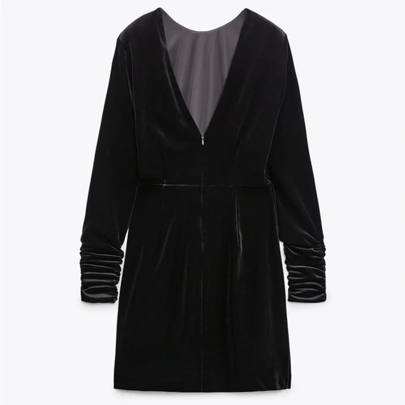 ZARA DRAPED VELVET DRESS WITH FLOWER - Picture 3 of 8
